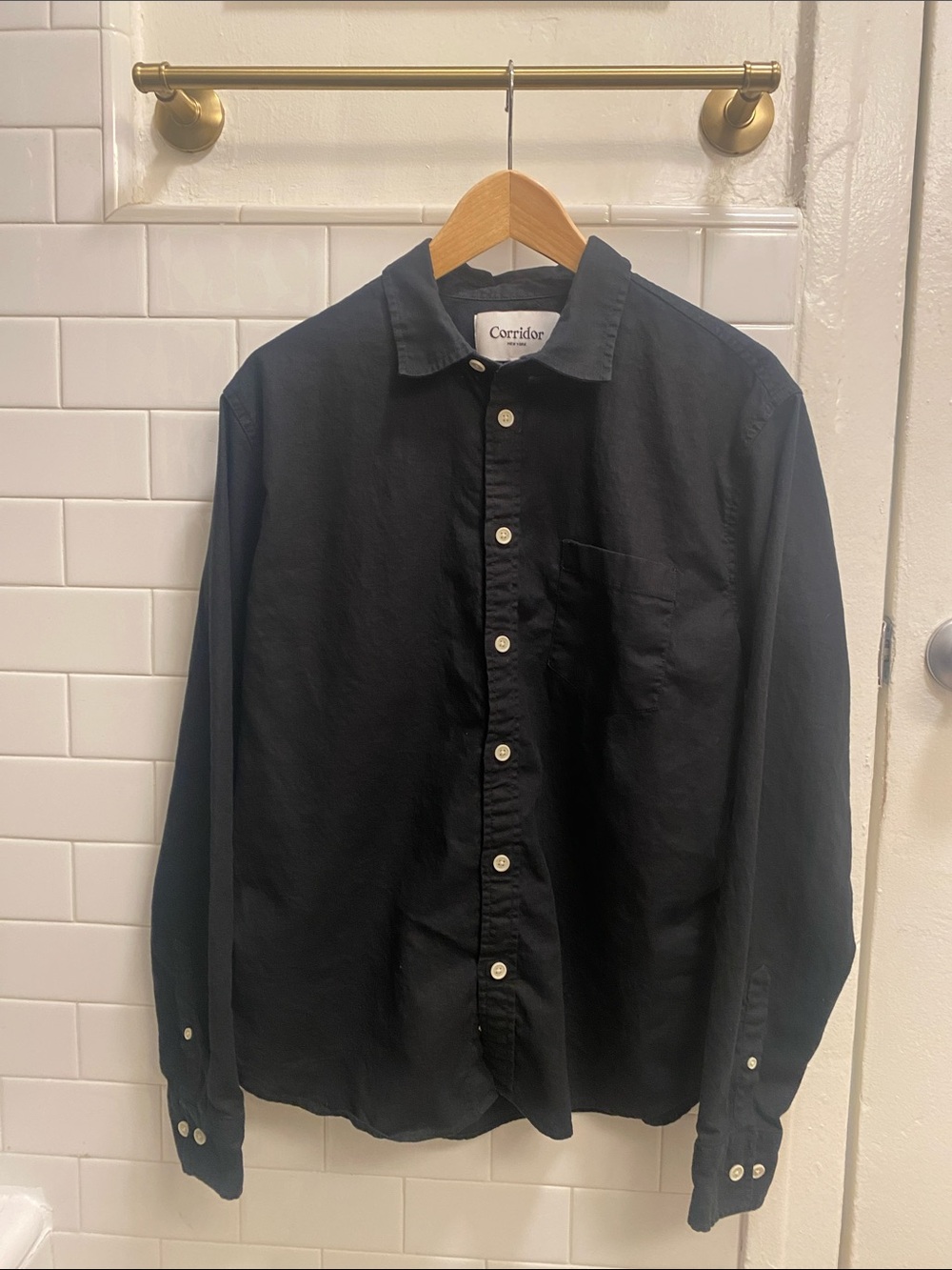 Corridor NYC Black Linen Slim Fit Button-Up Shirt